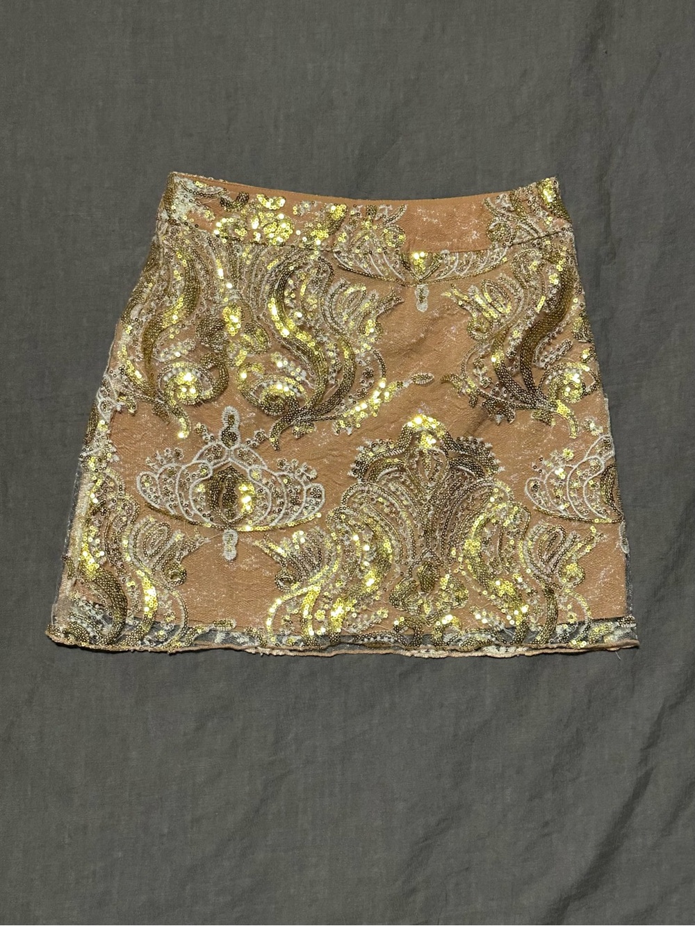 Forever 21 Gold Sequin Embellished Tan Mini Skirt